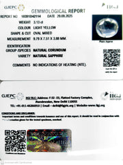 3.13/CT Natural Yellow Sapphire With Govt Lab Certificate (16650)